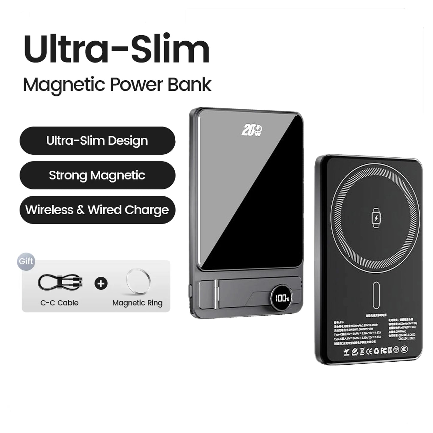 Ultra Slim Power Bank Wireless 20W Fast Charging
