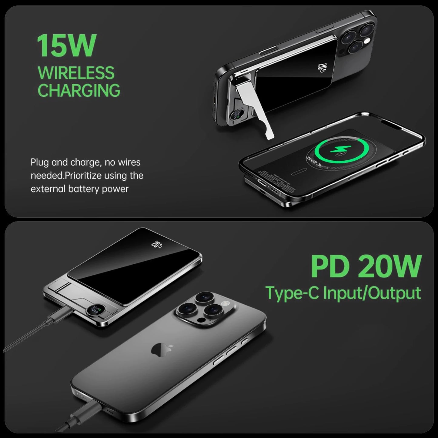 Ultra Slim Power Bank Wireless 20W Fast Charging
